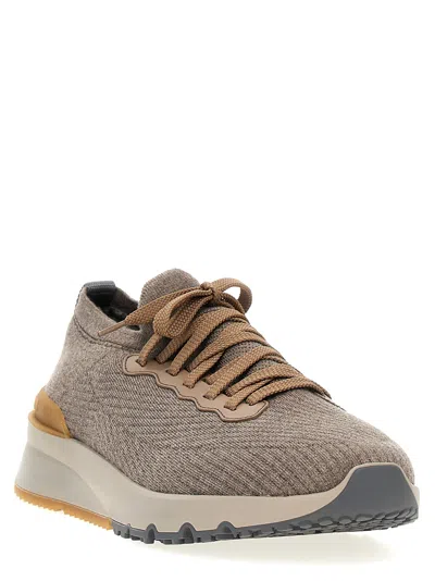 Brunello Cucinelli Men Knitted Sneakers In Brown