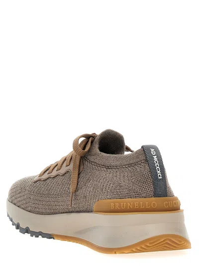 Brunello Cucinelli Men Knitted Sneakers In Brown