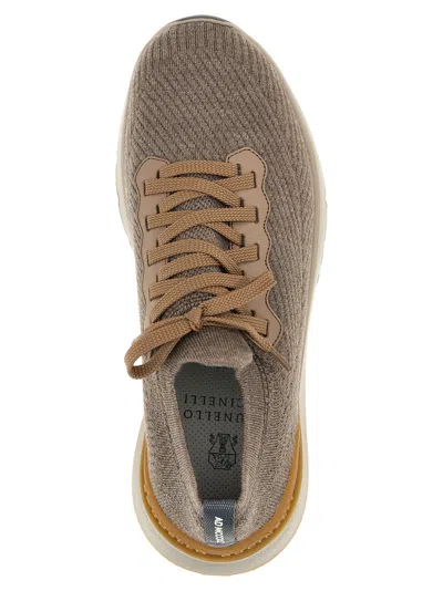Brunello Cucinelli Men Knitted Sneakers In Brown