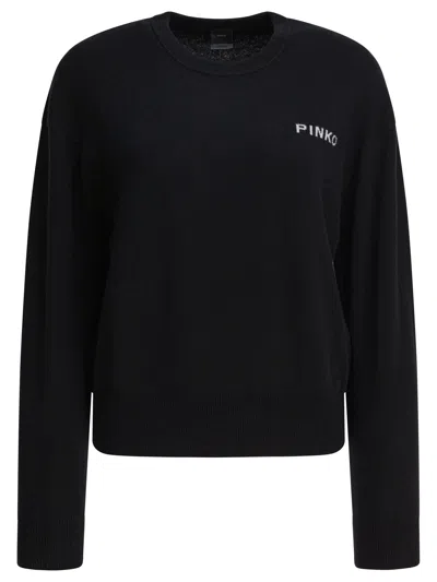 Pinko Wool And Cashmere Logo Sweater In Black