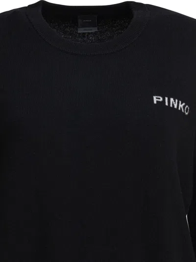 Pinko Wool And Cashmere Logo Sweater In Black