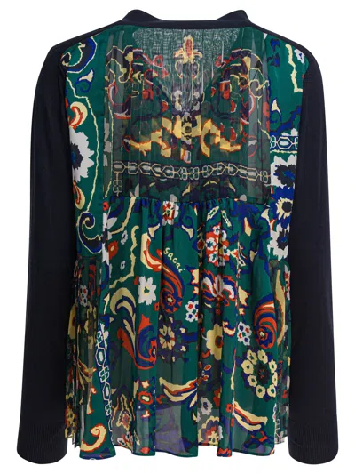 Sacai Cardigan With Floral Print In Blue