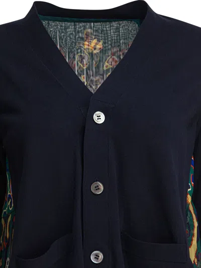 Sacai Cardigan With Floral Print In Blue