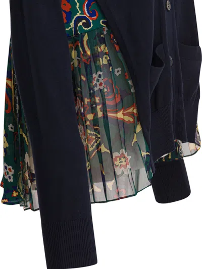 Sacai Cardigan With Floral Print In Blue