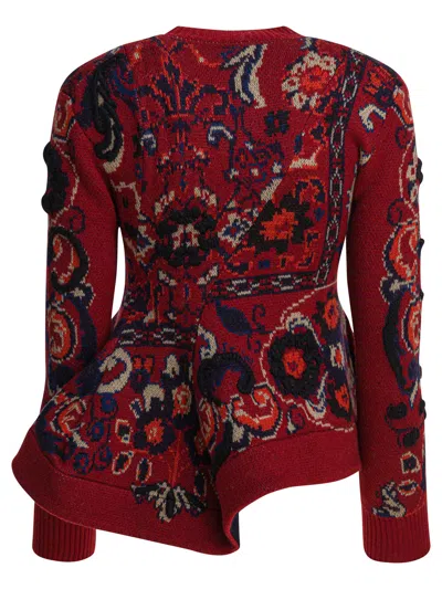 Sacai Womens Bordeaux Floral Wavy-hem Wool Jumper In Red