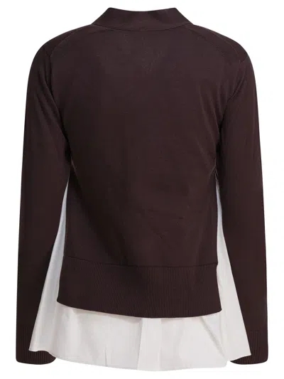 Sacai Knit Cardigan With Ribbed Cuffs And Front Pockets In Burgundy