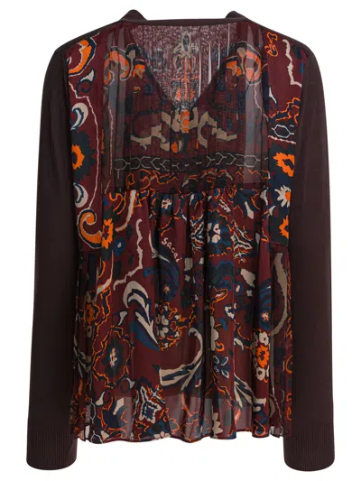 Sacai Cardigan With Floral Print In Black