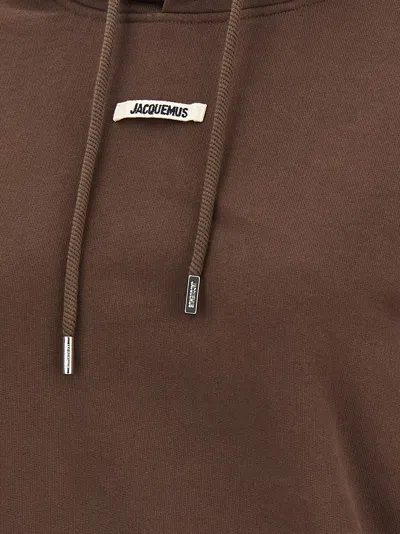 Jacquemus Drawstring Hood Gros-grain Hoodie In Brown