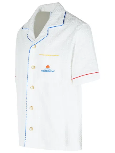 Casablanca Short Sleeved Shirt In Jacquard Cotton Blend Terry Cloth With White Monogram Men In White