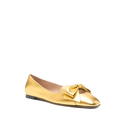 Valentino Bow Leather Ballerina Flat In Gold