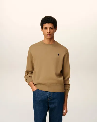 Ami Alexandre Mattiussi Brown Wool Ami De Coeur Crewneck Sweater Brown In Brown