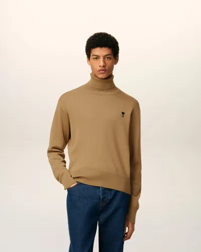 Ami Alexandre Mattiussi Brown Wool Ami De Coeur Turtle Neck Sweater Brown In Multi