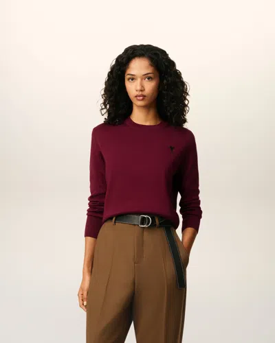 Ami Alexandre Mattiussi Ami Paris Wool Sweater With Heart Embroidery In Red
