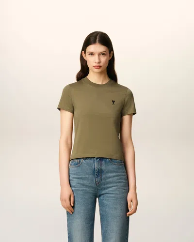Ami Alexandre Mattiussi Ami Paris Mc Military Green T-shirt Black Logo Bor In Green