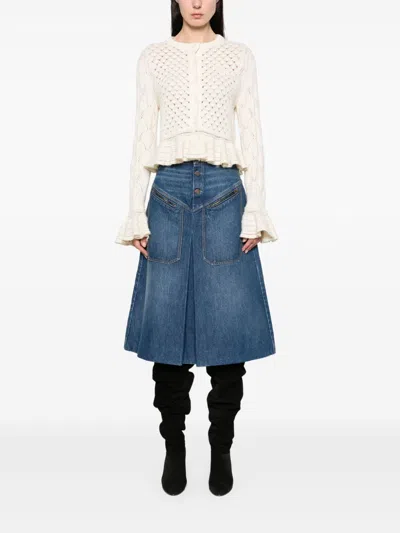 Chloé Denim Knee-length Skirt With Front Box Pleat