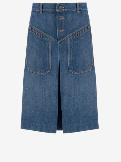 Chloé Denim Knee-length Skirt With Front Box Pleat In Blue