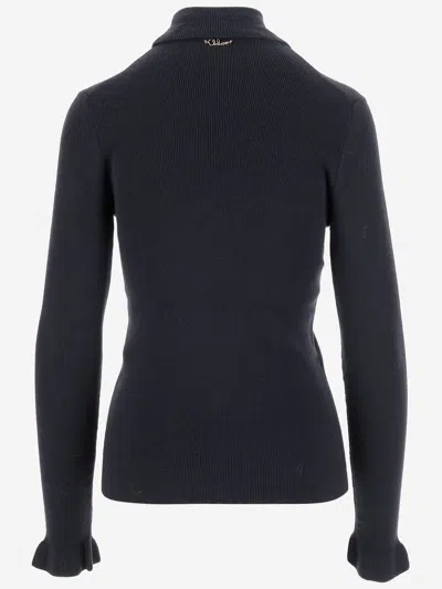 Chloé Wool And Cotton Turtleneck Pullover In Blue