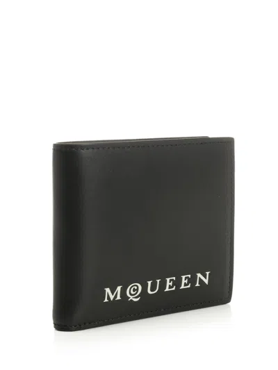 Alexander Mcqueen Bifold Wallet In Smooth Calf Leather With Logo Print
