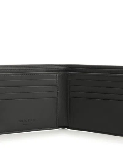 Alexander Mcqueen Bifold Wallet In Smooth Calf Leather With Logo Print