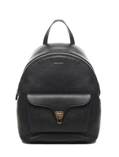 Coccinelle Minimalist Zip-closure Backpack With External Pocket In Black