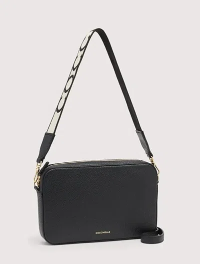 Coccinelle Tebe Textured Zip-top Crossbody Bag In Black