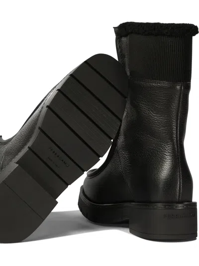 Ferragamo Woman Ankle Boots Black Size 8 Shearling In Black