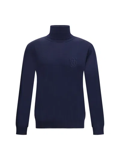Valentino Virgin Wool Turtleneck Sweater In Blue