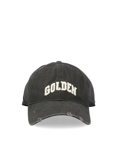 Golden Goose Starry Distressed Baseball Cap With Rigid Visor In Black
