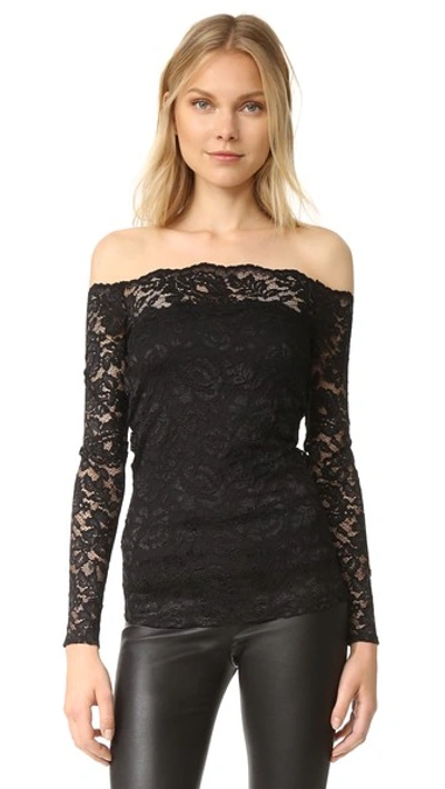 Shop L Agence Heidi Off Shoulder Lace Top In Black
