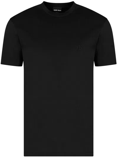 Giorgio Armani Wool Jersey Crew-neck T-shirt With A Striped Motif In Blue