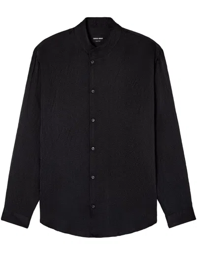 Giorgio Armani Textured Fabric Mandarin Collar Long Sleeves Shirt In Black