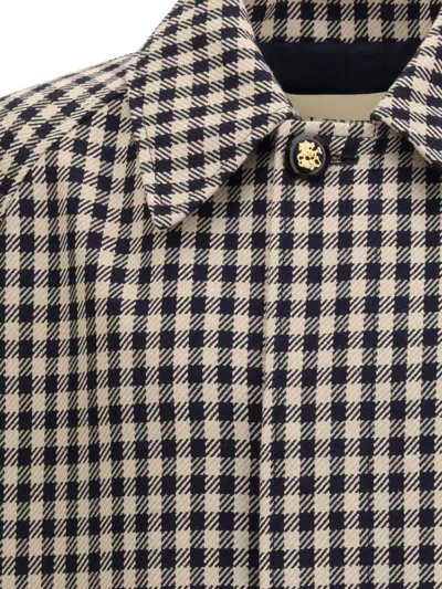 Valentino Coat With Vichy Pattern In Cotton And Wool In Black