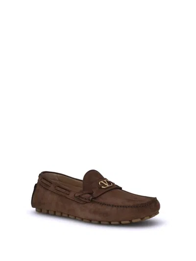 Valentino Loafers With Rubber Sole And Topstitching In Brown