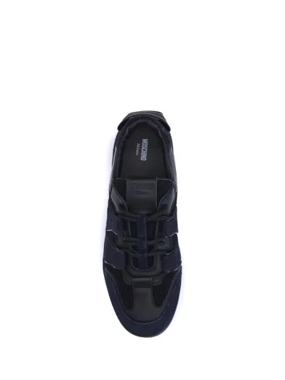 Moschino Leather And Mesh Sneakers In Black