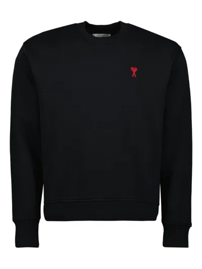 Ami Alexandre Mattiussi Ami Paris Ami De Coeur Wool Crewneck Sweater In Black