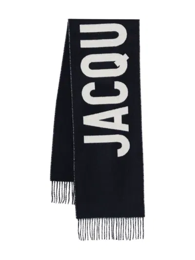 Jacquemus Brushed Finish Fringe Detailing Wraparound Scarf In Black