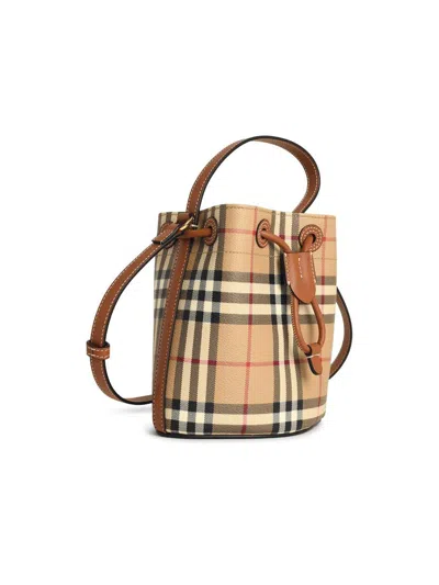Burberry Drawstring Bucket Bag With Signature Plaid Pattern