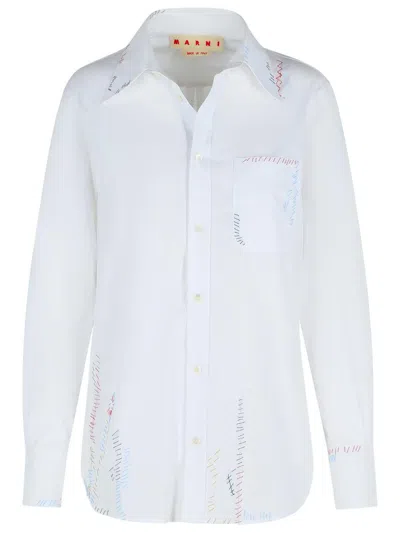 Marni Cotton Shirt With Chest Pocket And Structured Collar In White
