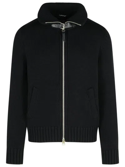 Tom Ford Wool Sweater With Front Pockets And High Collar In Black