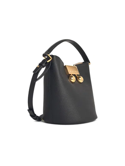 Marni Womens 00n99 Trunkeroo Bucket Leather Shoulder Bag In Black