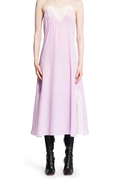 Chloé Lace-trimmed Silk Crepe De Chine Midi Dress In Pink