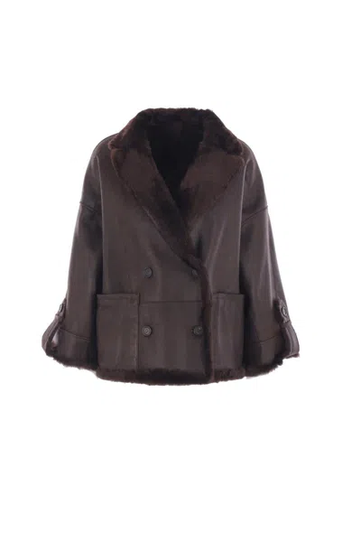 Brunello Cucinelli Double-breasted Reversible Fur Jacket With Front Pockets In Brown