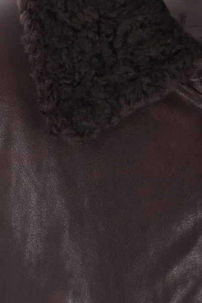 Brunello Cucinelli Shearling Collar Leather Jacket Women In Brown