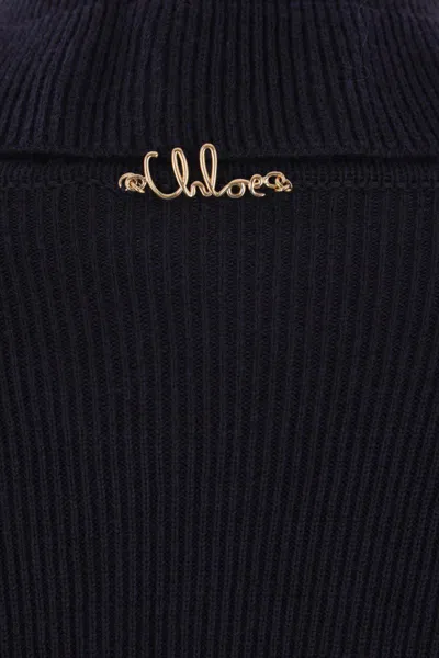 Chloé Wool And Cotton Turtleneck Pullover In Blue