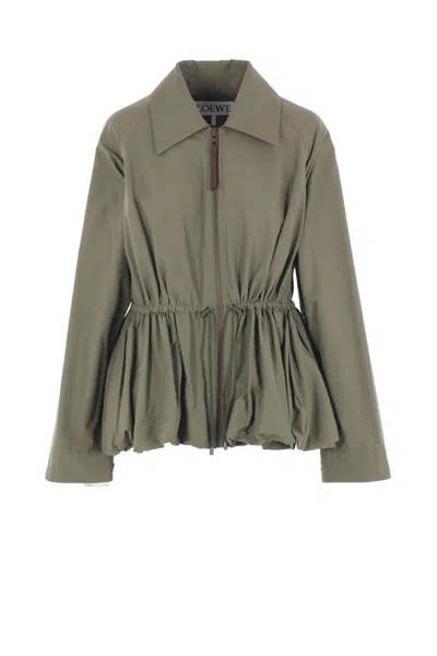 Loewe Womens Khaki Green Drawstring-waist Cotton-blend Jacket In Green