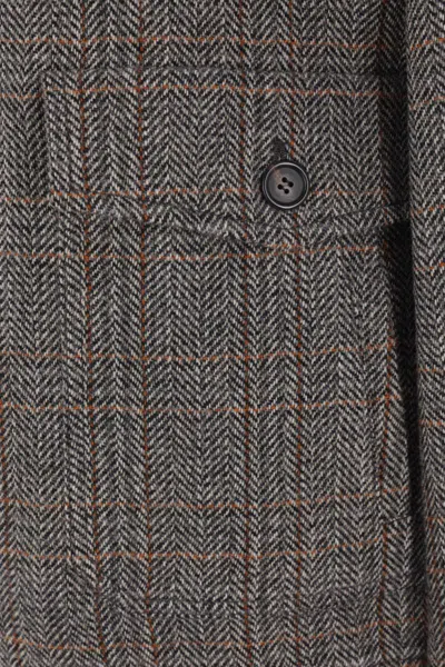 Miu Miu Checked Virgin Wool Jacket With Shearling Collar In Gray