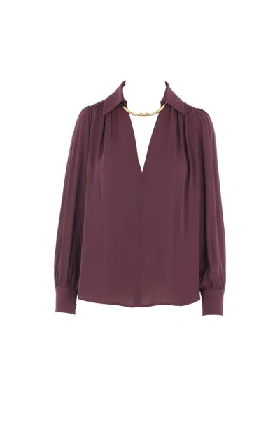 Elisabetta Franchi Logo Metal Detail Collar Shirt In Burgundy