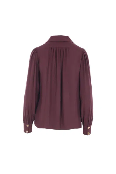 Elisabetta Franchi Logo Metal Detail Collar Shirt In Burgundy