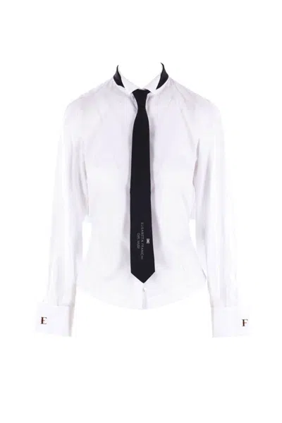 Elisabetta Franchi Cotton Poplin Shirt With Tie In White