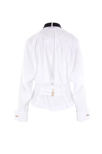 Elisabetta Franchi Cotton Poplin Shirt With Tie In White